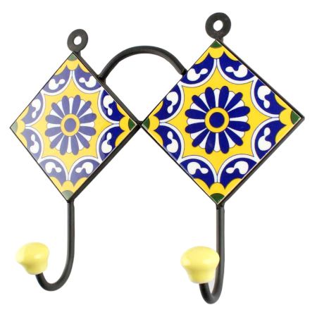 Navy Blue Wheel Flower Ceramic Tiles Hook Online 